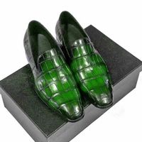 Handmade Men's Genuine Green Leather Crocodile Print Moccasins Loafer Shoes - Thumbnail 4