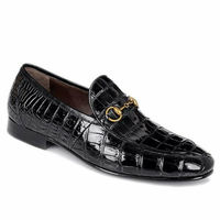 Handmade Men's Genuine Black Leather Crocodile Print Moccasins Loafer Shoes - Thumbnail 4