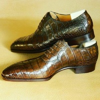 Handmade Men's Genuine Crocodile Print Brown Leather Oxford Lace up Shoes - Thumbnail 4