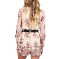 V-Neck Sequin Long Sleeve Romper jumpsuit - Thumbnail 1