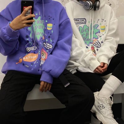 Space bear printed color block hoodie sweatshirt