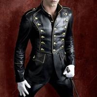 Men Black Military Style Leather Coat Jacket, Men Black Leather Jacket, Military Jacket - Thumbnail 1