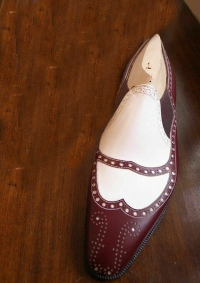 Handmade Men's Genuine Leather Burgundy & White Shoes Half Ankle Chelsea Boots