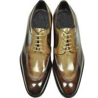 Handmade Men's Genuine Beige and Brown Leather Derby Lace up Shoes - Thumbnail 1