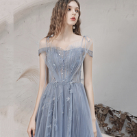 Blue tulle long prom dress blue evening dress - Thumbnail 2