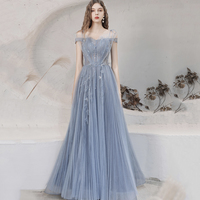 Blue tulle long prom dress blue evening dress - Thumbnail 5