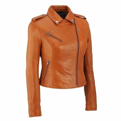 Women's genuine lambskin leather stylish jacket biker motorcycle zipper coat