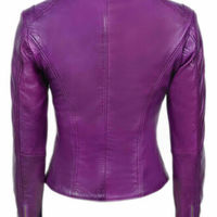 Women's Lambskin Pure Leather Coat Purple Slim fit Biker Fashion Jacket - Thumbnail 1