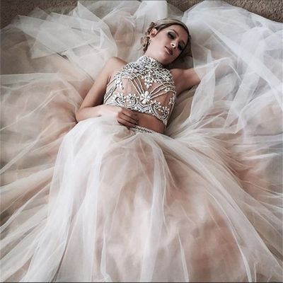 Sp1416,2021 prom dress,long prom dress,two piece prom dress,beads long prom dress - Thumbnail 4