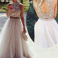 SP1416,2021 prom dress,long prom dress,two piece prom dress,beads long prom dress - Thumbnail 3