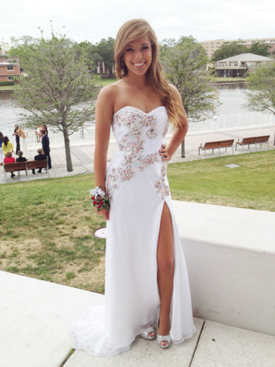 SP1422,White Sweetheart Chiffon Mermaid Beaded Long Prom Dresses Formal Gown with Side Slit