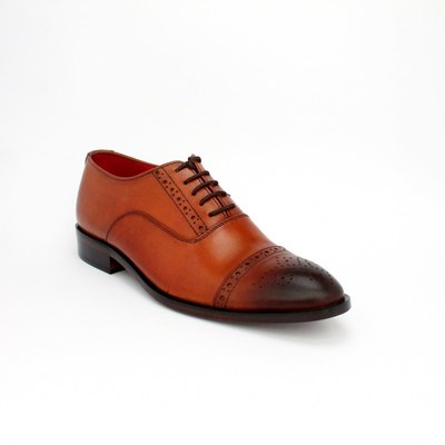 Luxury handmade men's oxford double tone cap toe leather wedding shoes - Thumbnail 4