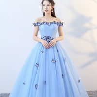 Blue tulle long ball gown dress formal dress - Thumbnail 1