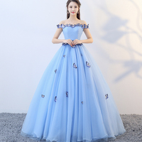 Blue tulle long ball gown dress formal dress - Thumbnail 5