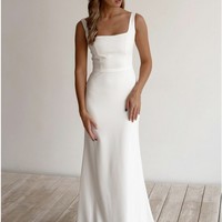 Chic Elegant Mermaid Square Neck Soft Satin Wedding Dresses - Thumbnail 1