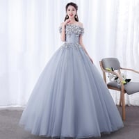 A line tulle applique long prom dress evening dress - Thumbnail 3