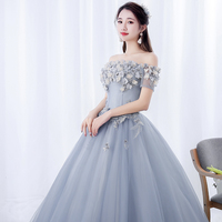 A line tulle applique long prom dress evening dress - Thumbnail 4