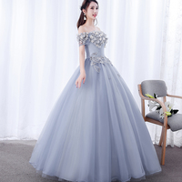A line tulle applique long prom dress evening dress - Thumbnail 5