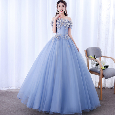 A line tulle applique long prom dress evening dress - Thumbnail 4