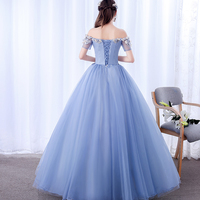 A line tulle applique long prom dress evening dress - Thumbnail 2