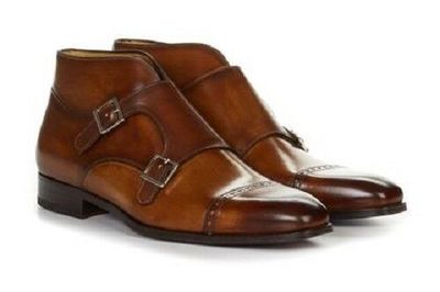 New Men's Handmade Leather Dress Boots, Genuine Leather Monk Strap Boots for Men