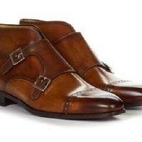 New Men's Handmade Leather Dress Boots, Genuine Leather Monk Strap Boots for Men - Thumbnail 1