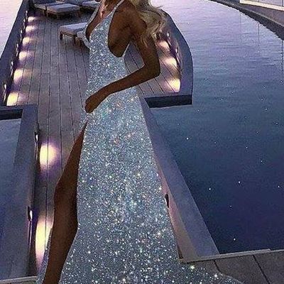 Sp1432,sexy v-neck custom made silver sequin long prom evening dresses - Thumbnail 4