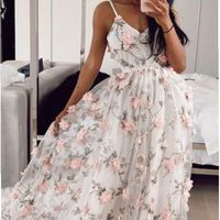 SP1434,3D flowers spaghetti straps a-line white long prom dresses - Thumbnail 1