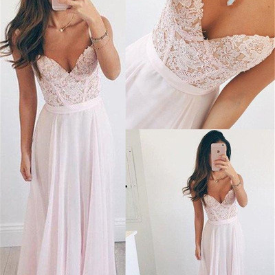 Sp1439,light pink dress,lace prom dresses,chiffon pink evening dress - Thumbnail 5