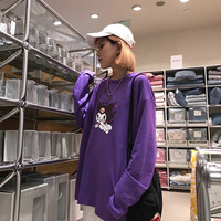 Cute Purple Devil Demon Print Anime Cartoon Casual Oversized Long Sleeve Tee Shirt T-shirt Top E-Girl Kawaii Korean Japanese Harajuku Streetwear - Thumbnail 2