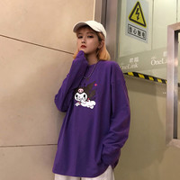 Cute Purple Devil Demon Print Anime Cartoon Casual Oversized Long Sleeve Tee Shirt T-shirt Top E-Girl Kawaii Korean Japanese Harajuku Streetwear - Thumbnail 3
