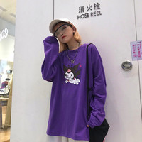 Cute Purple Devil Demon Print Anime Cartoon Casual Oversized Long Sleeve Tee Shirt T-shirt Top E-Girl Kawaii Korean Japanese Harajuku Streetwear - Thumbnail 4