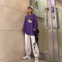 Cute Purple Devil Demon Print Anime Cartoon Casual Oversized Long Sleeve Tee Shirt T-shirt Top E-Girl Kawaii Korean Japanese Harajuku Streetwear - Thumbnail 5