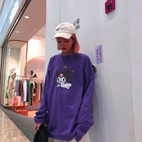 Cute Purple Devil Demon Print Anime Cartoon Casual Oversized Long Sleeve Tee Shirt T-shirt Top E-Girl Kawaii Korean Japanese Harajuku Streetwear - Thumbnail 6