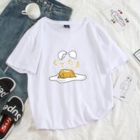 Funny Lazy Egg Cartoon Anime Print Casual Summer Loose Short Sleeve Tee Shirt T-shirt Top E-Girl Kawaii Korean Japanese Harajuku Streetwear - Thumbnail 2