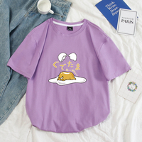 Funny Lazy Egg Cartoon Anime Print Casual Summer Loose Short Sleeve Tee Shirt T-shirt Top E-Girl Kawaii Korean Japanese Harajuku Streetwear - Thumbnail 7