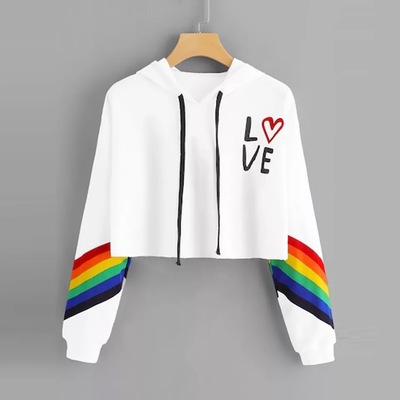 Love Letter Rainbow LGBT Cropped Hoodie Sweatshirt Pullover Long Sleeve Tee Shirt T-shirt Top E-Girl Kawaii Korean Japanese Harajuku Streetwear