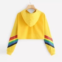 Love Letter Rainbow LGBT Cropped Hoodie Sweatshirt Pullover Long Sleeve Tee Shirt T-shirt Top E-Girl Kawaii Korean Japanese Harajuku Streetwear - Thumbnail 3