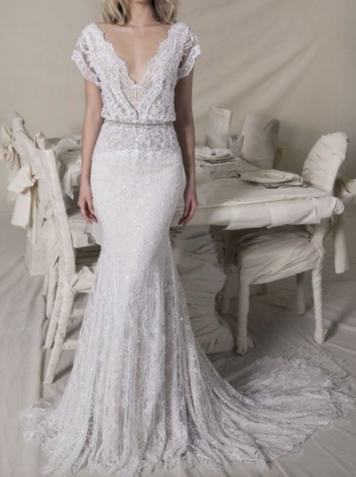 Mermaid wedding dress sweep train lace Wedding Dress,Simple White Satin Bridal Dress with Appliques wedding dress,760