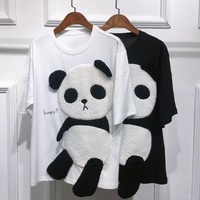 Cute Panda Bear Fleece Hungry Casual Summer Oversized Short Sleeve Tee Shirt T-shirt Top E-Girl Kawaii Korean Japanese Harajuku Streetwear - Thumbnail 2