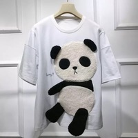 Cute Panda Bear Fleece Hungry Casual Summer Oversized Short Sleeve Tee Shirt T-shirt Top E-Girl Kawaii Korean Japanese Harajuku Streetwear - Thumbnail 4
