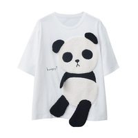 Cute Panda Bear Fleece Hungry Casual Summer Oversized Short Sleeve Tee Shirt T-shirt Top E-Girl Kawaii Korean Japanese Harajuku Streetwear - Thumbnail 6