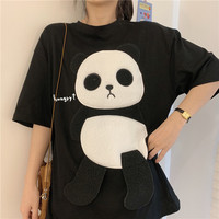 Cute Panda Bear Fleece Hungry Casual Summer Oversized Short Sleeve Tee Shirt T-shirt Top E-Girl Kawaii Korean Japanese Harajuku Streetwear - Thumbnail 7