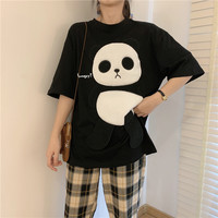 Cute Panda Bear Fleece Hungry Casual Summer Oversized Short Sleeve Tee Shirt T-shirt Top E-Girl Kawaii Korean Japanese Harajuku Streetwear - Thumbnail 8