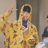 Funny Dinosaur Cartoon Print Vintage Baggy Oversized Loose Hoodie Pullover Sweater Sweatshirt Jumper E-Girl Kawaii Korean Japanese Harajuku Streetwear - Thumbnail 1