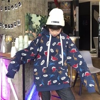 Funny Dinosaur Cartoon Print Vintage Baggy Oversized Loose Hoodie Pullover Sweater Sweatshirt Jumper E-Girl Kawaii Korean Japanese Harajuku Streetwear - Thumbnail 3