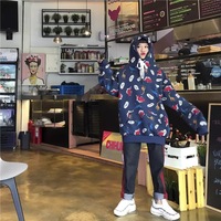 Funny Dinosaur Cartoon Print Vintage Baggy Oversized Loose Hoodie Pullover Sweater Sweatshirt Jumper E-Girl Kawaii Korean Japanese Harajuku Streetwear - Thumbnail 4