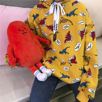 Funny Dinosaur Cartoon Print Vintage Baggy Oversized Loose Hoodie Pullover Sweater Sweatshirt Jumper E-Girl Kawaii Korean Japanese Harajuku Streetwear - Thumbnail 5