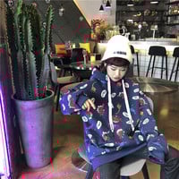 Funny Dinosaur Cartoon Print Vintage Baggy Oversized Loose Hoodie Pullover Sweater Sweatshirt Jumper E-Girl Kawaii Korean Japanese Harajuku Streetwear - Thumbnail 7