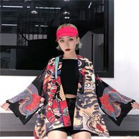 Mask Demon Horn Kimono Cardigan Cartoon Print Loose Blouse Long Sleeve Shirt T-shirt Top E-Girl Kawaii Korean Japanese Harajuku Streetwear - Thumbnail 1